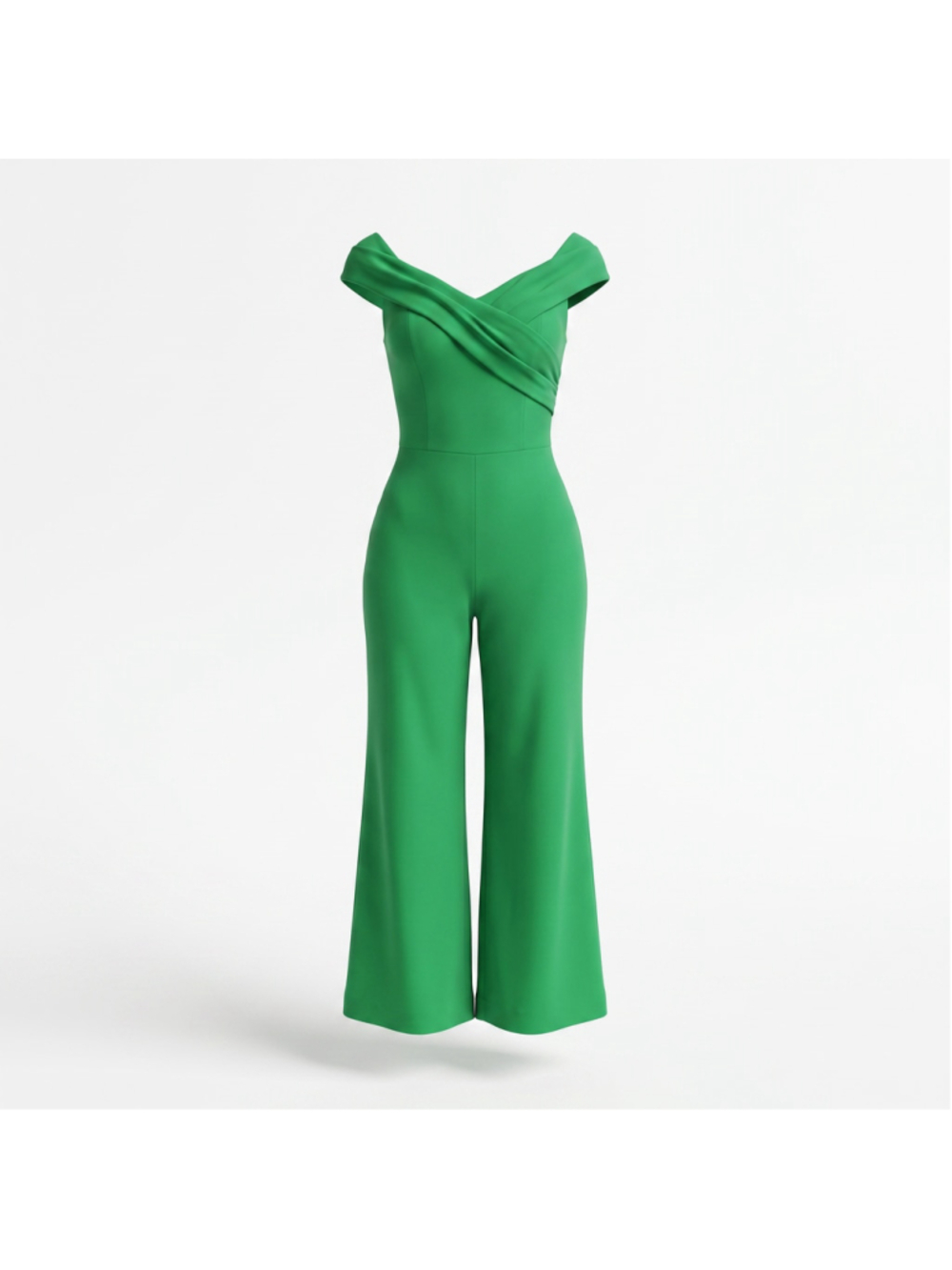 Alice + Olivia Kaye Off The Shoulder Asymmetric Wrap Wide Leg Jumpsuit Green Siz